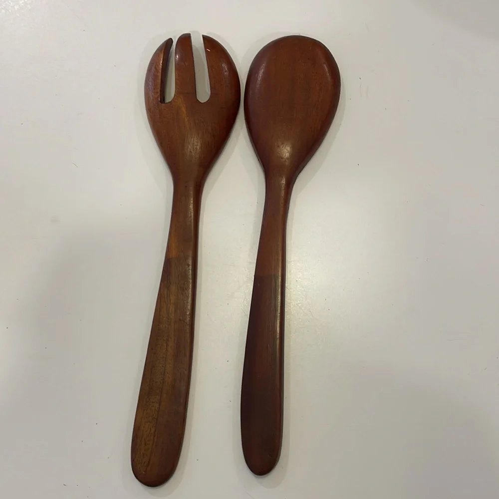 Vintage wooden salad serving utensils. 1960s